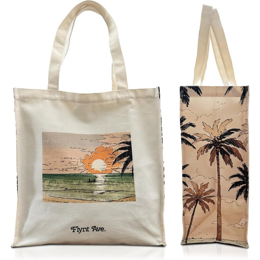 Summer Aesthetic Canvas Tote Bag with Zippered Interior Pocket for Personal Item